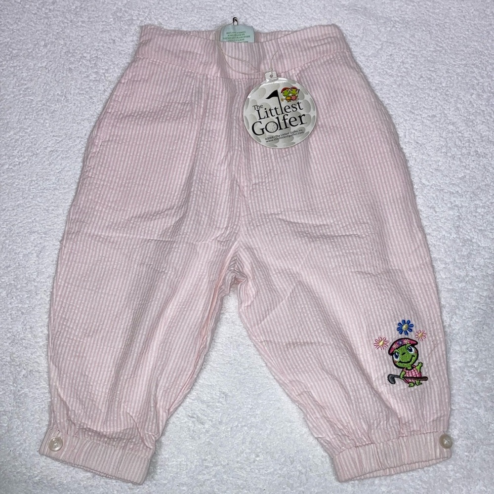 NWT the littlest golfer pink white striped seersucker knickers 4t